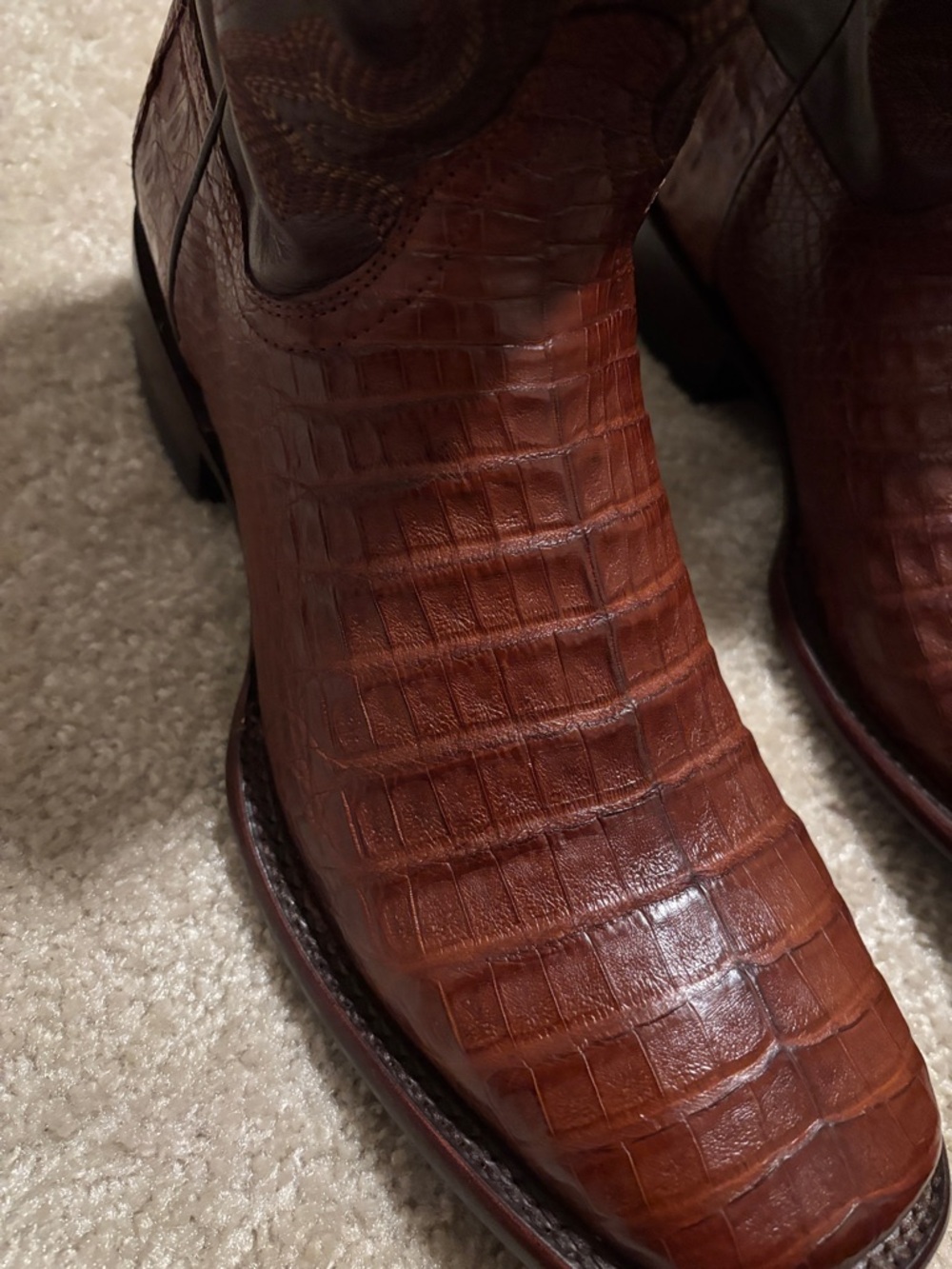Tecovas 13D Brown Crocodile-Textured Leather Cowboy Boots - Picture 11 of 16